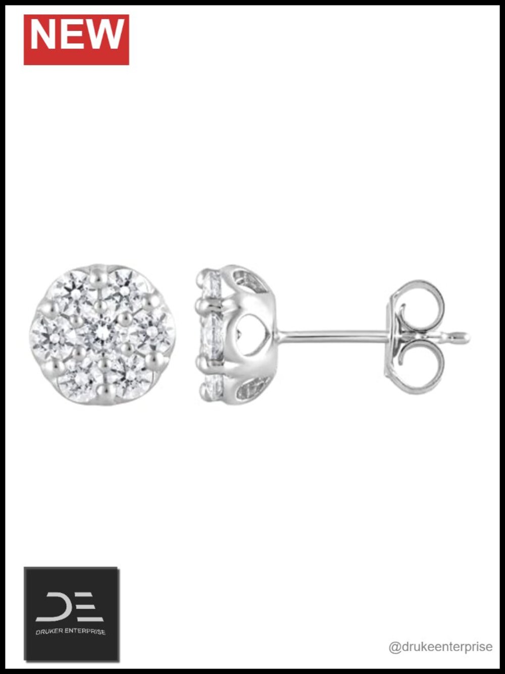 1 Carat Lab Grown Diamond Flower Stud Earrings Sterling Silver Push Back